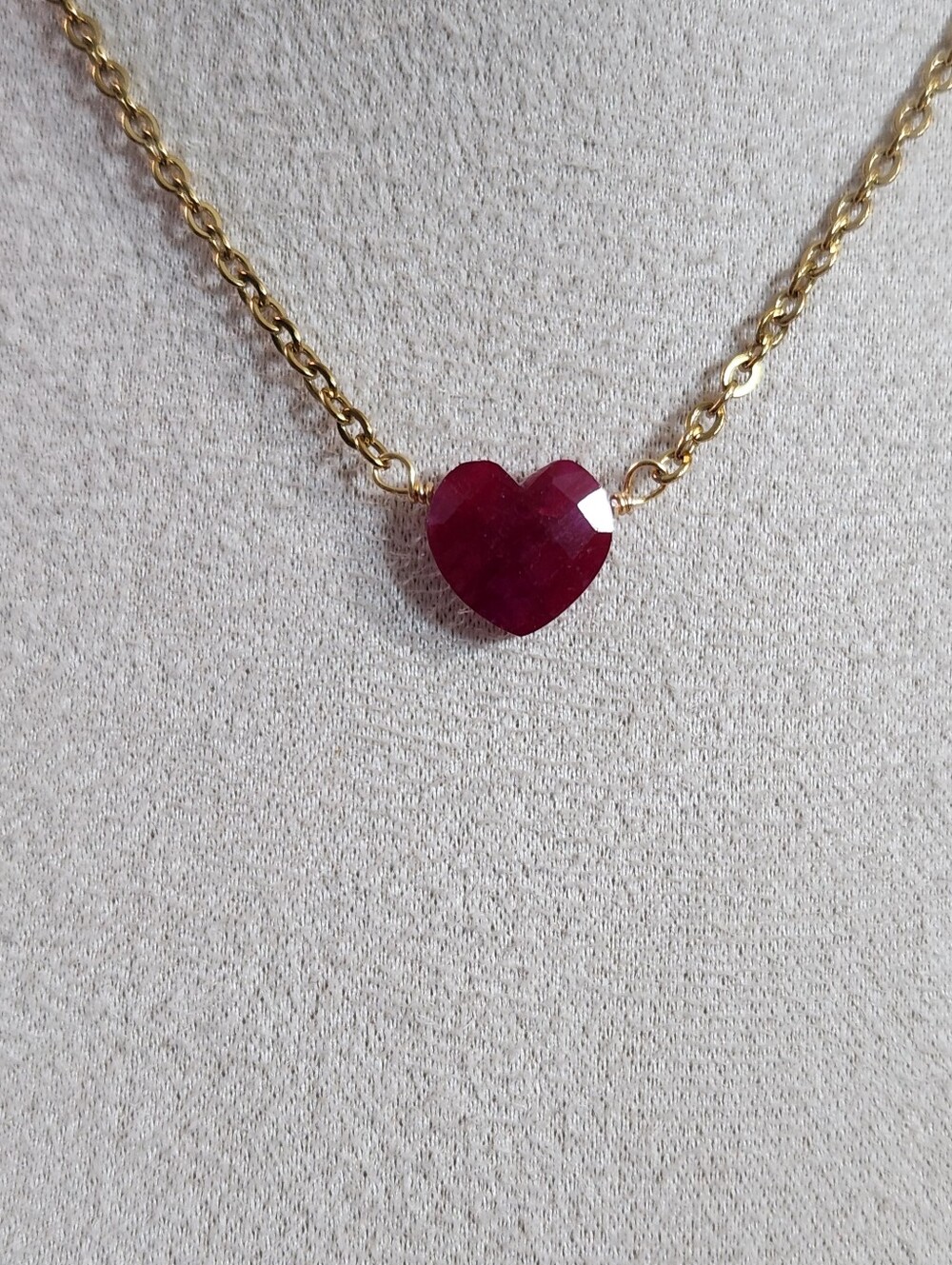 Gold Ruby Heart Necklace